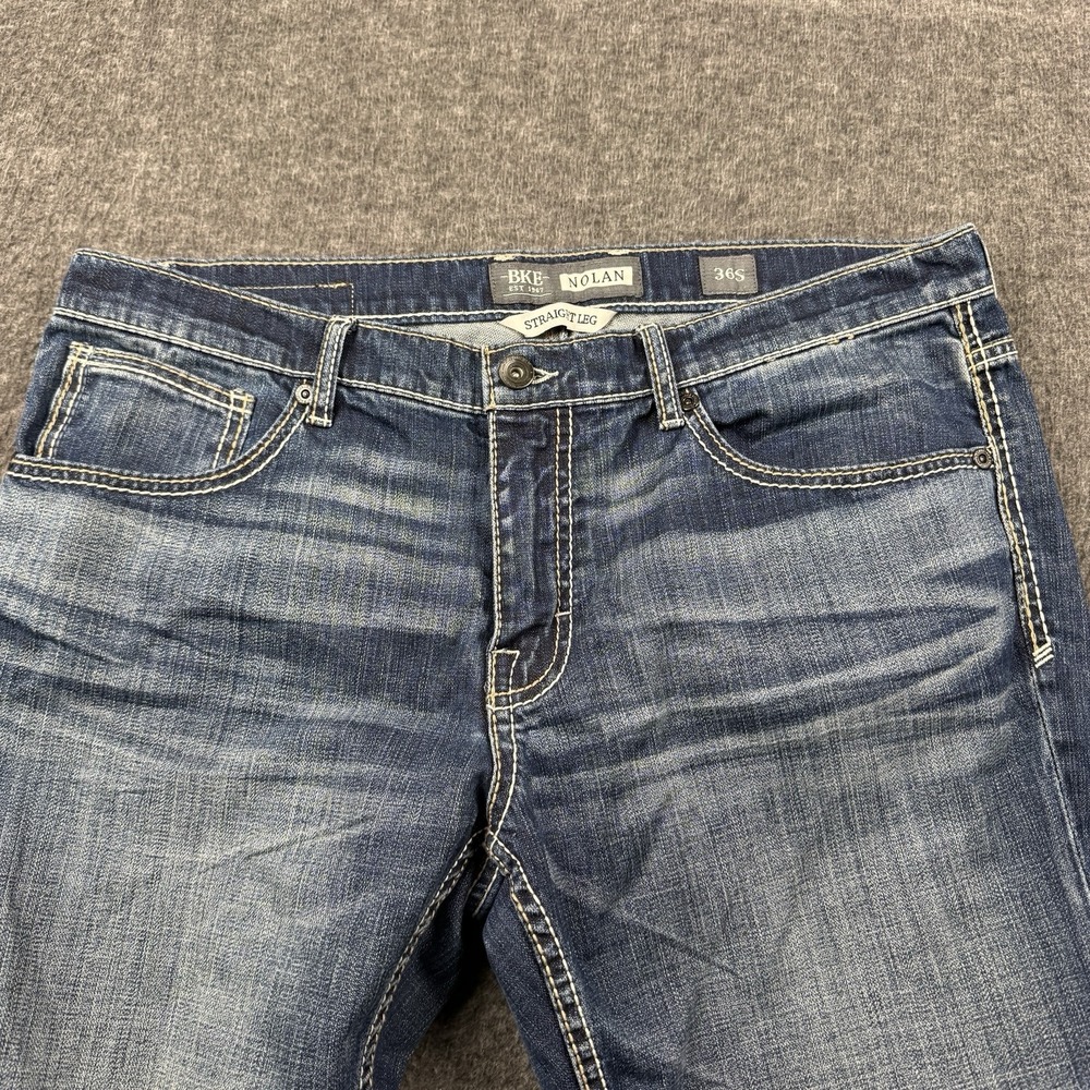 BKE Nolan Straight Leg Jeans Mens 36x29 Blue Medium Wash Stretch Distressed - Picture 3 of 8